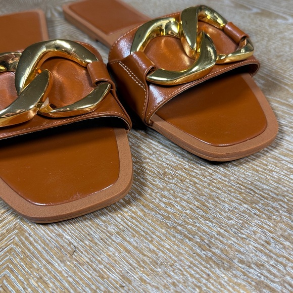 ZARA Brown Slides with Gold Chain Detail 40 - Picture 6 of 12